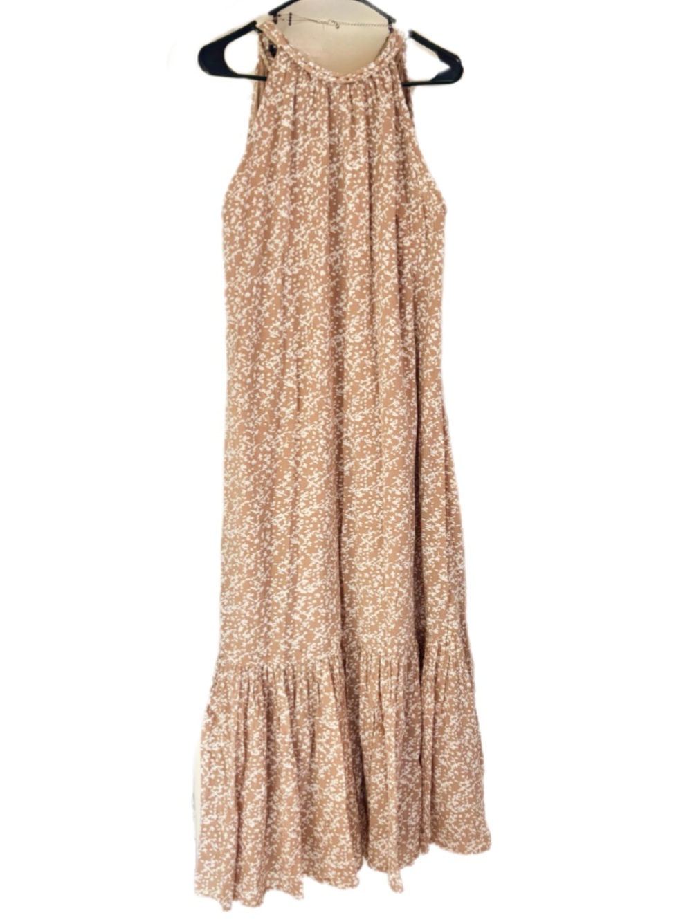 MIRTH Caftans Tent Dress Tan Ivory Print size Large $330 + Chico’s necklace - Picture 6 of 9